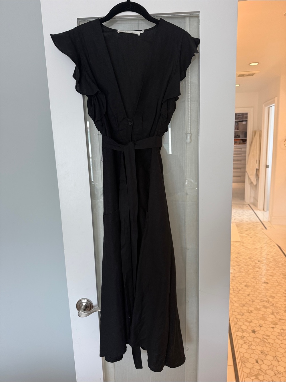 ASTR Black Midi Dress with Ruffle Sleeves and Self Tie Belt